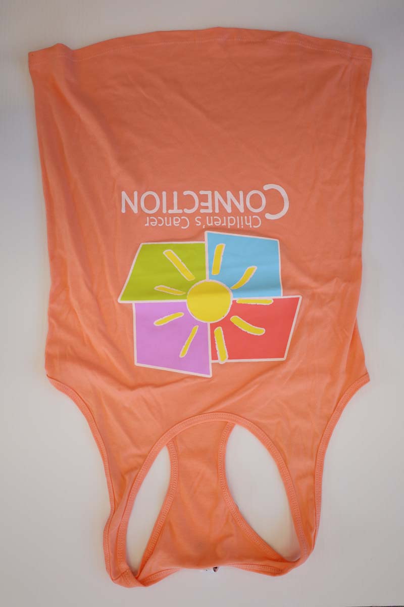 photo of orange tank top with full color ccc logo on front