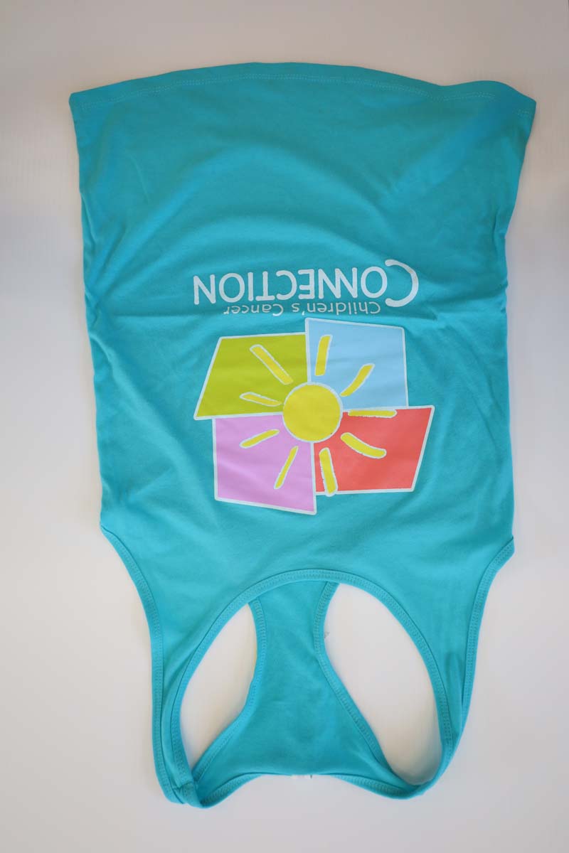 photo of teal tank top with full color ccc logo on front