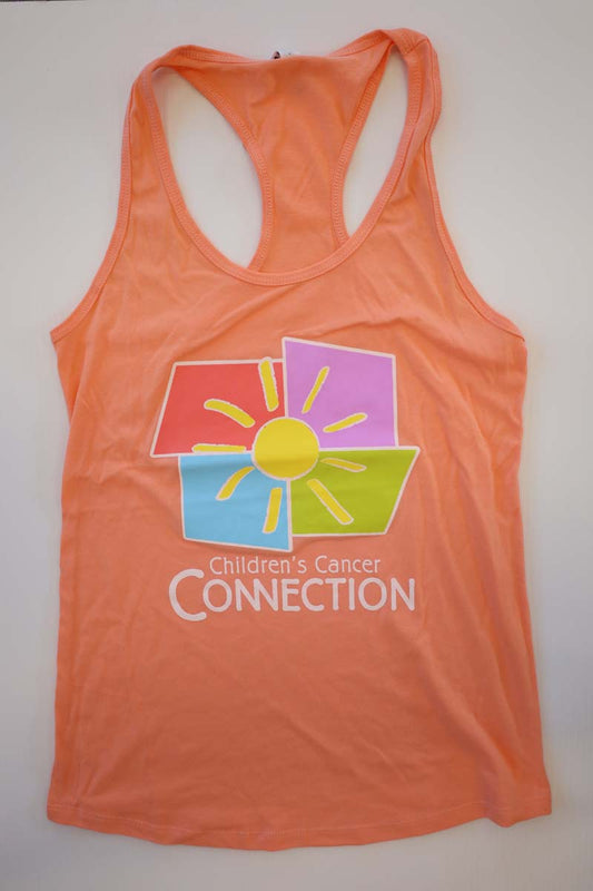 photo of orange tank top with full color ccc logo on front