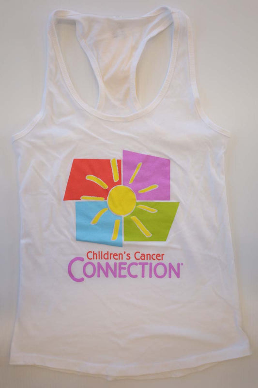 photo of white tank top with full color ccc logo on front